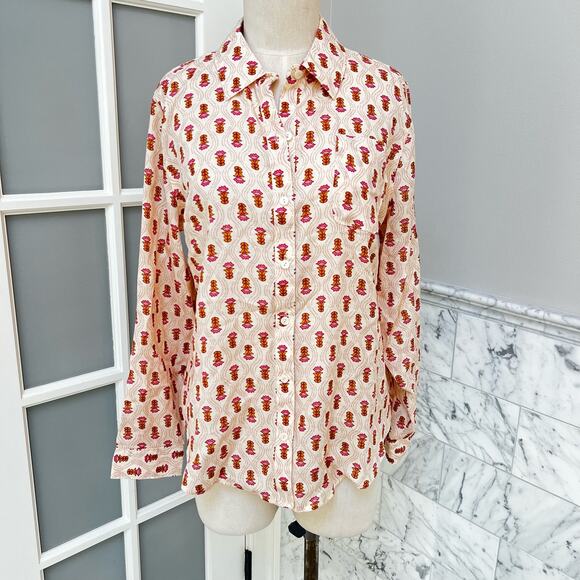 NEW Spartina 449 Lois Buttonfront Shirt Woodblock Floral Dot Medium - Picture 2 of 6